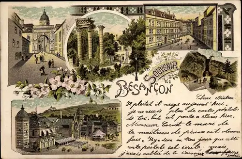 Litho Besançon Doubs, Stadtansichten, Platz, Säule