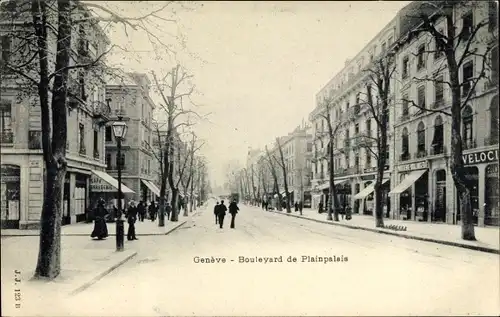 Ak Genève Genf Stadt, Boulevard de Plainpalais, Geschäfte, Cafe