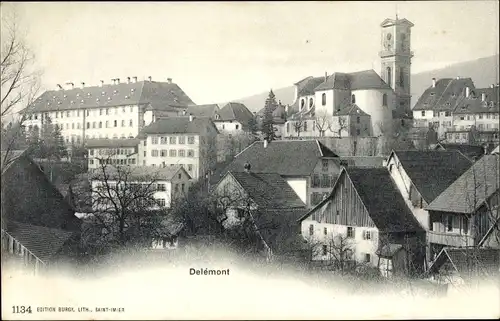 Ak Delsberg Delémont Kanton Jura, Blick auf den Ort, Kirche