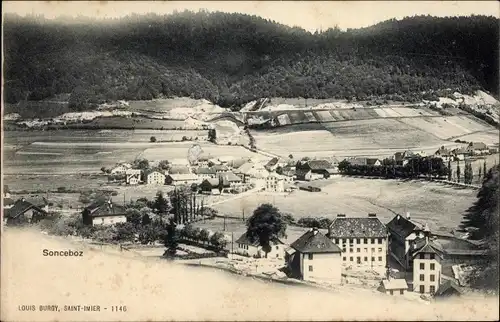 Ak Sonceboz Kanton Bern, Blick auf den Ort mit Umgebung