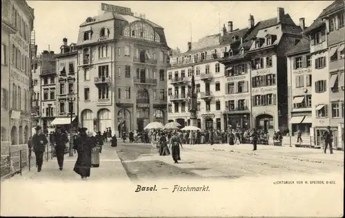 Ak Bâle Basel Stadt Schweiz, Fischmarkt, Apotheke, Singer's Nähmaschinen Handlung