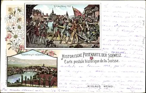 Litho Solothurn Stadt Schweiz, Niklaus von Wengi 1532, Totalansicht der Ortschaft