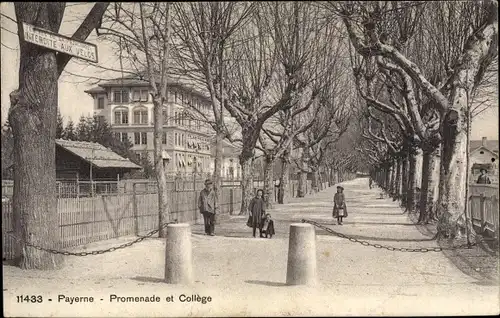 Ak Payerne Kt. Waadt Schweiz, Promenade et College
