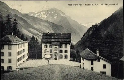 Ak Maderanertal Kanton Uri, Hotel S.A.C. mit Bristenstock
