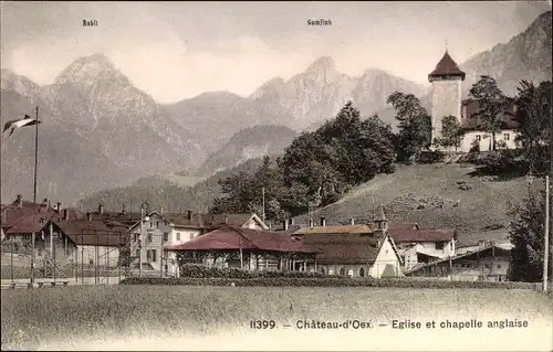 Ak Château d'Œx Oex Kanton Waadt, Eglise et chapelle anglaise