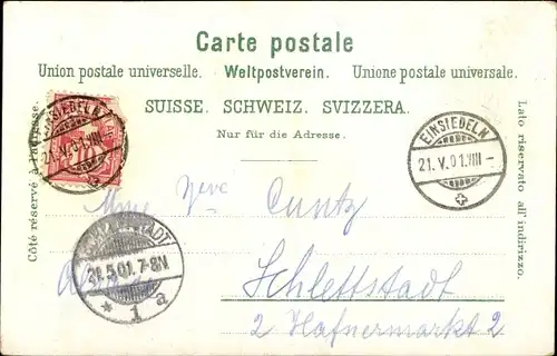 Litho Einsiedeln Kanton Schwyz Schweiz, Schulhaus, Kloster, Hauptstraße