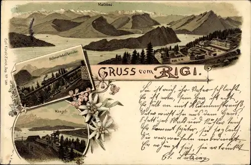 Litho Rigi Kaltbad Kanton Luzern, Känzeli, Schnurtobelbrücke, Gebirge