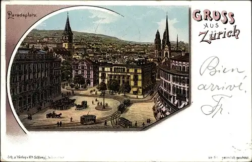 Litho Zürich Stadt Schweiz, Paradeplatz