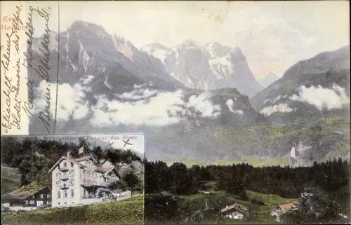 Ak Reuti Hasliberg Kanton Bern Schweiz, Hotel Pension des Alpes, Gebirge