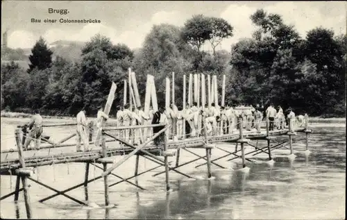 Ak Brugg Kt Aargau Schweiz, Bau einer Kolonnenbrücke