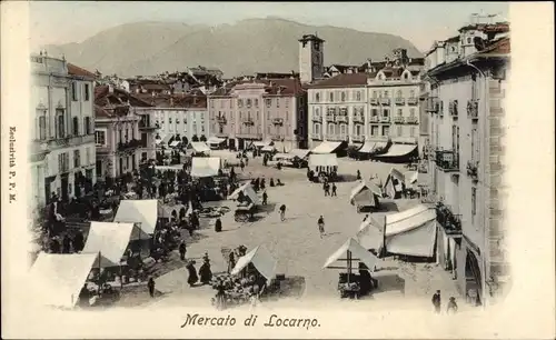 Ak Locarno Kanton Tessin Schweiz, Mercato, Marktplatz