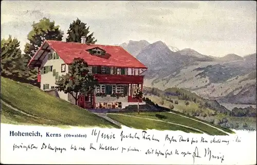 Künstler Ak Kerns Kanton Obwalden Schweiz, Hoheneich, Wohnhaus, Landschaft