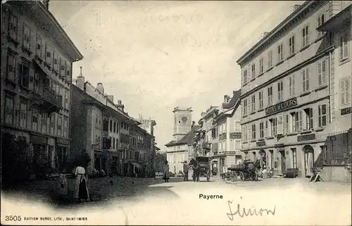 Ak Payerne Kt. Waadt Schweiz, Straßenpartie, Hotel