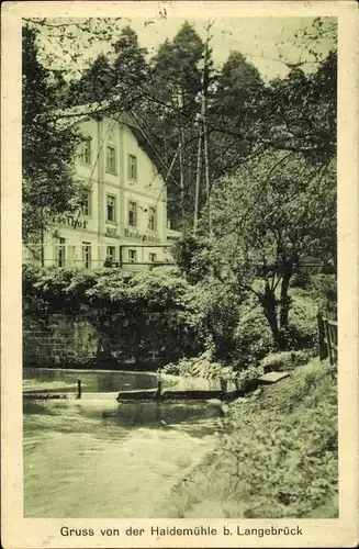 Ak Dresden Nord Langebrück, Gasthof zur Haidemühle, Flusspartie