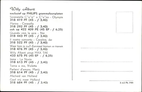 Ak Sänger Willy Alberti, Philips Schallplatten, Portrait
