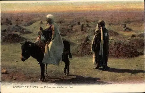 Ak Scenes et Types, Retour au Gourbi, Maghreb, Esel
