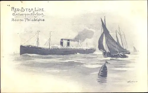 Künstler Ak Dampfer Red Star Line, Antwerpen-New York, Segelboot