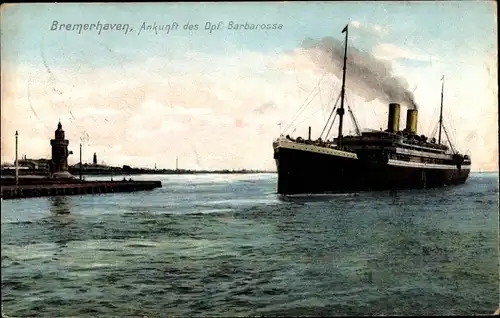 Ak Bremerhaven, Ankunft des Dampfers Barbarossa