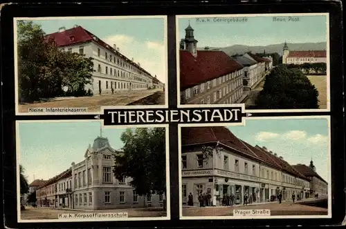Ak Terezín Theresienstadt Region Aussig, Neue Post, Prager Str., Kleine Infanteriekaserne