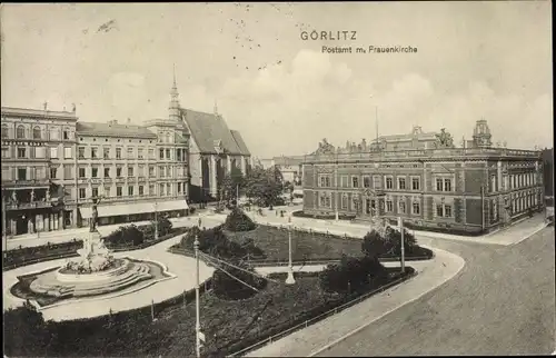 Ak Görlitz in der Lausitz, Postamt m. Frauenkirche