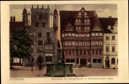 Ak Hildesheim in Niedersachsen, Marktplatz mit Tempelherren- u. Wedekind'schem Haus