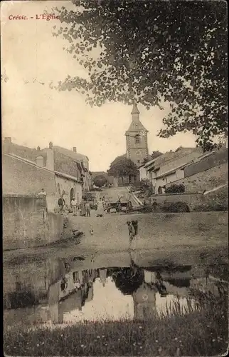 Ak Crevic Meurthe et Moselle, Kirche vom Ufer aus gesehen