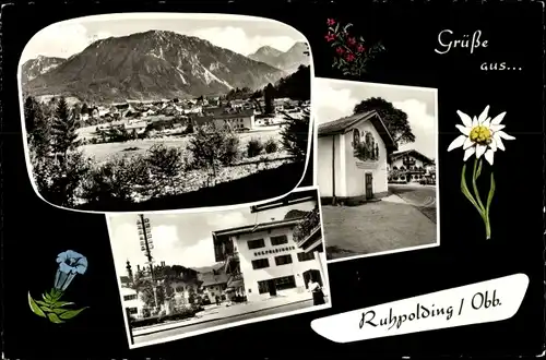 Ak Ruhpolding in Oberbayern, Gesamtansicht, Straßenpartie