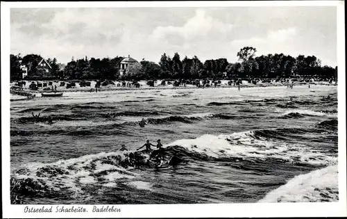 Ak Scharbeutz in Ostholstein, Ostseebad, Badeleben, Blick vom Meer auf das Land