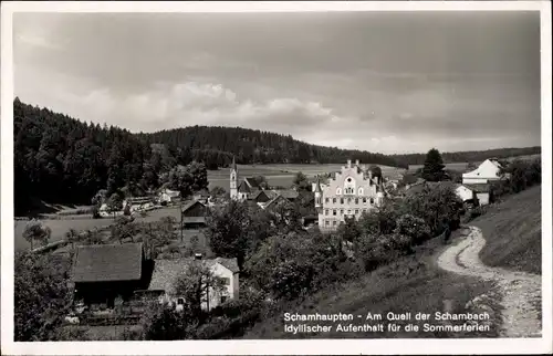 Ak Schamhaupten Altmannstein Oberbayern Quell der Schambach, Blick auf den Ort