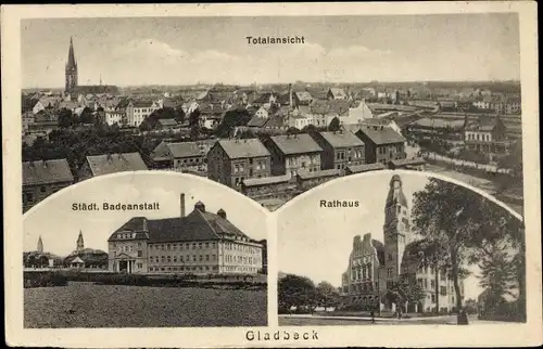 Ak Gladbeck im Ruhrgebiet, Rathaus, Totalansicht, Städtische Badeanstalt