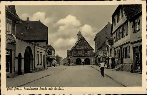Ak Groß Gerau in Hessen, Frankfurter Straße mit Rathaus, Uhr