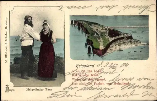 Ak Nordseeinsel Helgoland, Helgoländer Tanz, Blick auf die Insel