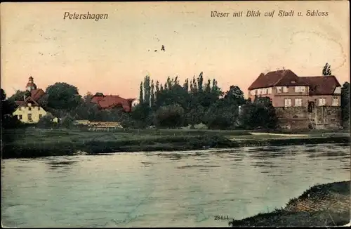 Ak Petershagen an der Weser Nordrhein Westfalen, Weser, Blick auf Stadt und Schloss