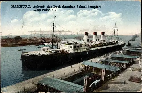 Ak Hamburg, Ankunft des Dreischrauben Schnelldampfers Cap Polonio, HSDG