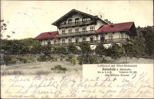 Ak Bahnholz Wiesbaden in Hessen, Hotel-Restaurant, Außenansicht