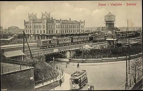 Ak Hamm in Westfalen, Bahnhof, Straßenbahn