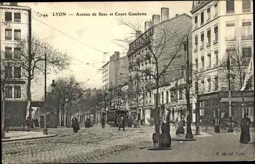 Ak Lyon Rhône, Avenue de Saxe et Cours Gambetta, Straßenbahn