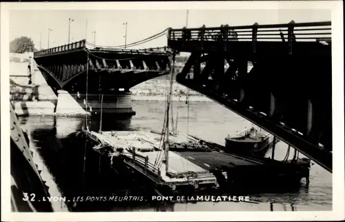 Ak Lyon Rhône, Pont de la Mulatière, en construction, vue générale