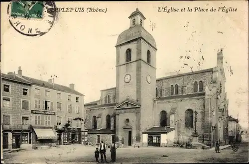 Ak Amplepuis Rhône, L'Eglise et la Place de l'Eglise