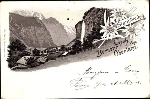 Vorläufer Litho Berner Oberland Kanton Bern Schweiz, Staubbach, Blick auf den Ort