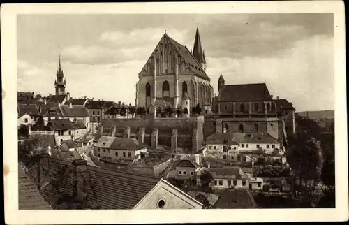 Ak Znojmo Znaim Südmähren, Teilansicht mit alter evang. Kirche