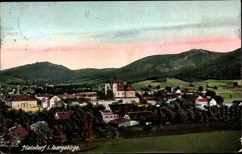 Ak Haindorf Isergebirge Region Reichenberg, Panoramablick auf den Ort