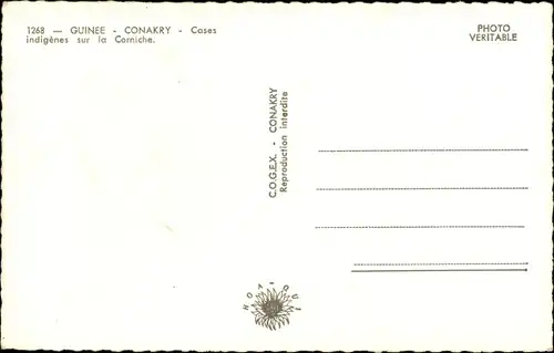 Ak Conakry Guinea, Cases indigenes sur la Corniche