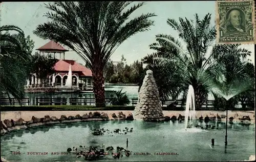 Ak Los Angeles Kalifornien USA, Fountain and Boat House, West Lake Park