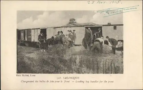 Ak Saloniki Thessaloniki Griechenland, Loading hay bundles for the front