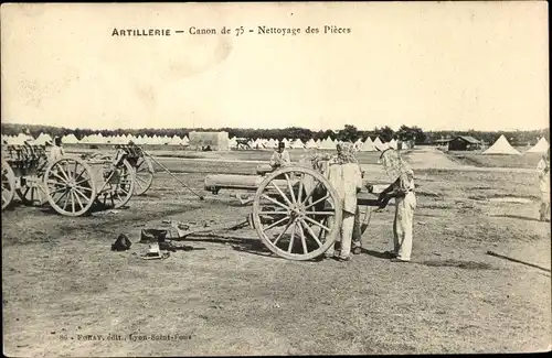 Ak Artillerie, Canon de 75, Nettoyage des Pieces, Geschütze