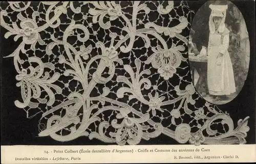 Ak Point Colbert, Geklöppelte Spitze, Frau in Tracht