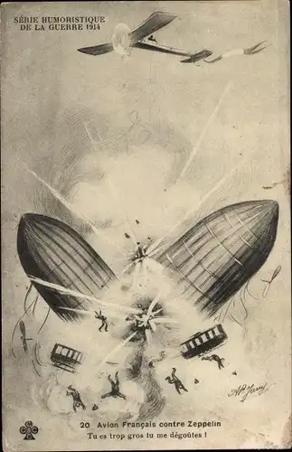 Ak Serie Humoristique de la Guerre 1914, Avion Francais contre Zeppelin, I WK