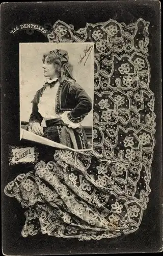 Ak Frau in Tracht, Klöppelwerk, Spitzen