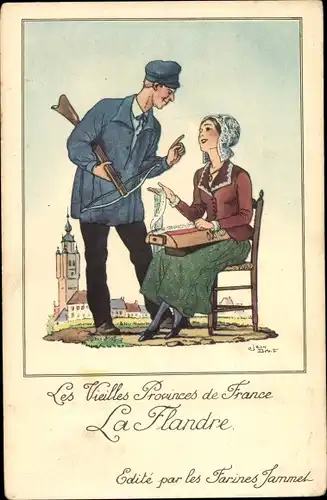 Künstler Ak Les Vieilles Provinces de France La Flandre, Farines Jammet Werbung